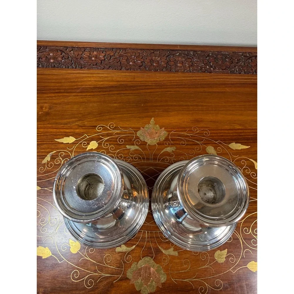 Vintage Wm Rogers Silverplate Candlestick Holders Pair • Victorian Rose Pattern